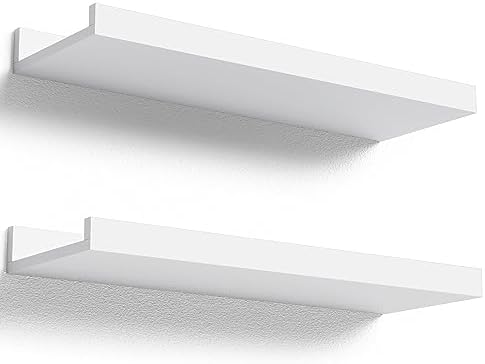 Boswillon Floating Shelves Set of 2, Small Wall Shelf with Lip, 16in, White by Boswillon