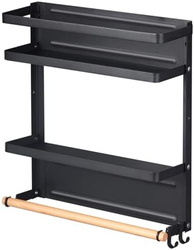 Magnetic Spice Rack Organizer Single Tier Refrigerator Spice Storage Shelf, Easy to Install The Side of The Refrigerator Can Hold spices, Jar of Olive Oil (Black L) by Hoopoton