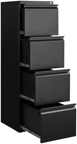 Approgreent Vertical 4 Drawer File Cabient with Lock, Metal Filing Cabinets for Home Office, Heavty Duty Office Storage Cabinet for A4/Letter/Legal (Matte Black) by Approgreent