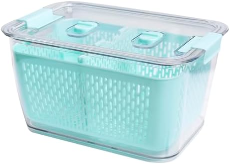 Kitchen Spaces Colander Bin, Produce Saver, Fridge Organizer With Lid, Wash, Strain and Store, Great for Refrigerator, Freezer and Pantry, X-Large, Mint Green, Pack of 1 - Image 2