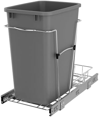 Rev-A-Shelf Pullout Trash Can for Kitchen Cabinets, Silver Waste Bin, 35 Qt by Rev-A-Shelf