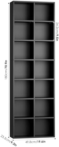 FOTOSOK Black Bookshelf 7-Tier Narrow Bookshelf Tall DVD CD Media Shelf - Image 3