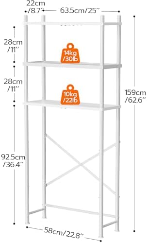 HOOBRO Over the Toilet Storage, 3-Tier Over Toilet Bathroom Organizer, Freestanding Above Toilet Shelf with Adjustable Feet, Space Saving, Easy Assembly, White WW63TS01 - Image 3
