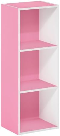 Furinno LUDER 3-Cube Book Shelf, Kids Bookshelf, Toy Storage, White/Pink - Image 6