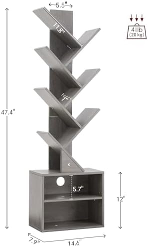 SUNMORY 6 Tier Tree Bookshelf, Tall Small Bookcase with Storage Cabinet - Image 2