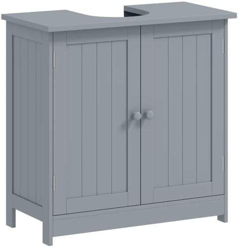 HOMCOM Under Sink Bathroom Cabinet with 2 Doors, Shelf, U-Shape, Gray by HOMCOM