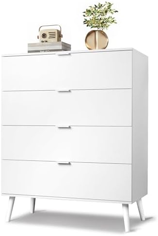 4-Drawer Moden TV Stand, White Tall TV Console by GALAXHERO