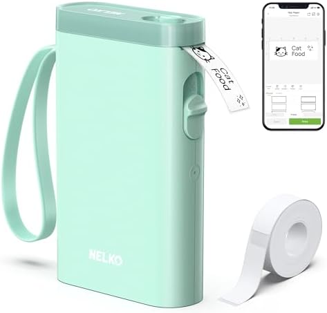Nelko P21 Label Maker Machine with Tape, Bluetooth Label Printer, Green by NELKO