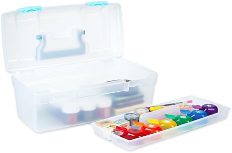 ArtBin Essentials Lift-Out Tray Craft Box with Handle, Clear/Aqua by ArtBin