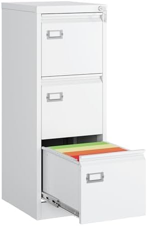 MIIIKO 3 Drawer File Cabinet, White Vertical Filing Cabinets with Lock, Home Office File Folders Storage Cabinet for Letter Legal A4 File Size by MIIIKOOfficeFurniture