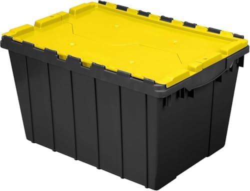 Akro-Mils 66486 12-Gallon Plastic Stackable Storage KeepBox Tote Container with Attached Hinged Lid, 21-1/2-Inch x 15-Inch x 12-1/2-Inch, Black/Yellow by Akro-Mils
