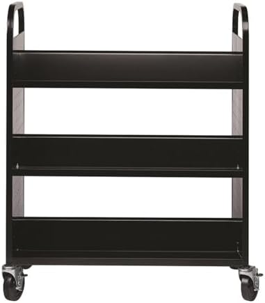 Hirsh Rolling Library or Home Office Double-Sided Sloped Shelves Book Cart with Lockable Wheels in Black - Image 3