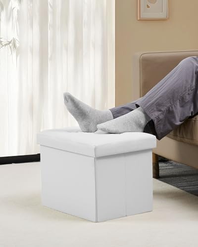 Bsketa Storage Ottoman Bench,17 Inch Folding Leather Foot Rest Stool,White - Image 2