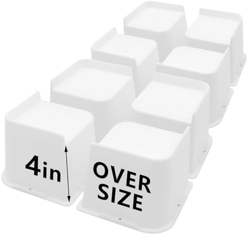 Bed Risers 4 inch Heavy Duty, 8 Pack White Furniture Risers by HANIHUA