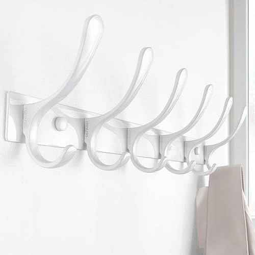 SKOLOO Heavy Duty Wall Mounted Coat Rack - 6 Hooks, Stainless Steel, Sturdy Coat Hooks for Hanging Clothes, Jacket, Hat, White - Image 2