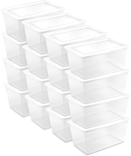 Sterilite Storage Box, Clear Plastic Snap Lid Tote, White, 90 Qt, 16-Pack by Sterilite