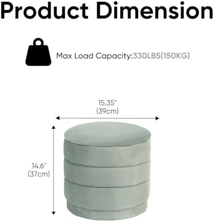Round Storage Ottoman, 15.4" Velvet Footstool, Sage Green - Image 3