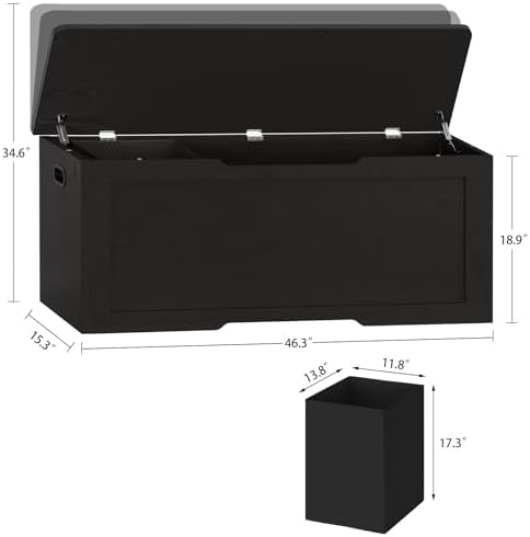usikey 47.2" Large Storage Chest with Fabric Drawer, Toy Box with Safety Hinges, Extra Wide Storage Bench for Bedroom, Living Room, Entryway, Supports 300 lb - Image 3