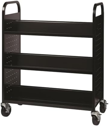 Hirsh Rolling Library or Home Office Double-Sided Sloped Shelves Book Cart with Lockable Wheels in Black - Image 5