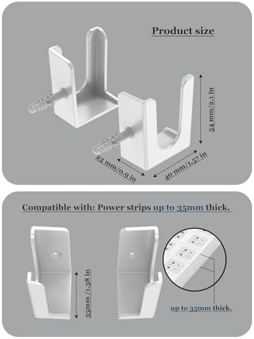 Power Strip Holder, 2 Set Power Strip Wall Mount, (White) - Image 2