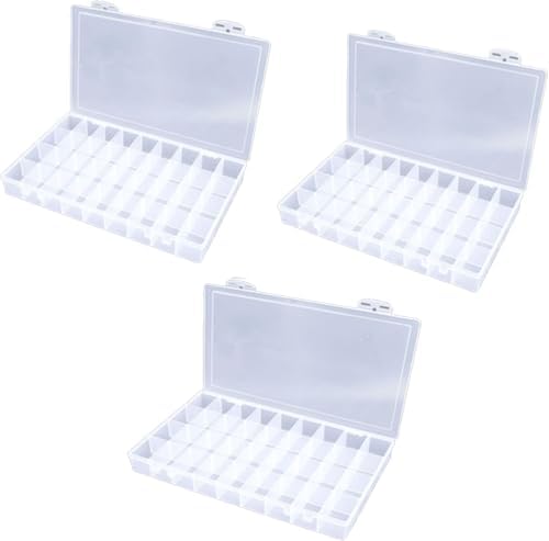 3PCS 36 Grids Large Plastic Organizer Box with Dividers, Compartment Organizer Box for Nail Accessories/Screw/Sewing Arts and Oil Paint, Bead Storage Containers 14.9 Inch x 9.2 Inch x 1.9 Inch (Clear) by Feadily
