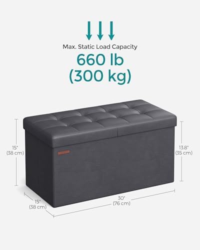 SONGMICS 30 Inches Folding Storage Ottoman Bench with Flipping Lid - Image 3