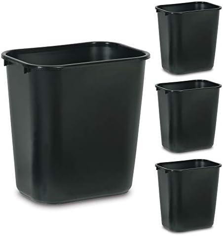Rubbermaid Commercial Products Wastebasket/Trash Can, 7-Gallon/28-Quart, Black, Plastic, for Bedroom/Bathroom/Office, Fits Under Desk/Sink/Cabinet, Pack of 4 by RubbermaidCommercialProducts