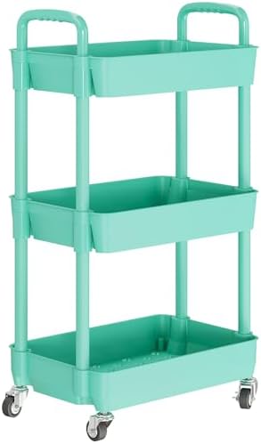 3 Tier Rolling Cart with Wheels, Utility Storage Carts,Green - Image 2