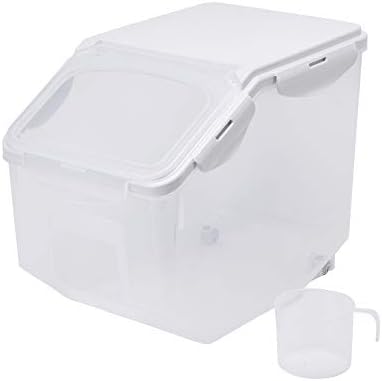 HANAMYA 10 Liter / 20 lbs Rice Storage Container with Measuring Cup, BPA free, For Rice | Grain | Pet Food | Flour, 1 count, Clear by HANAMYA