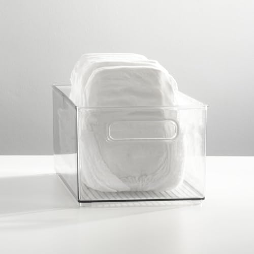 mDesign Plastic Deep Bin Organizer Caddy Container w/ Handles for Nursery, Kitchen, Pantry, Bathroom, Cabinet Storage Organization - Holds Snacks, Bottles, Baby Food Jar, Diaper - 14" Long -Clear - Image 2