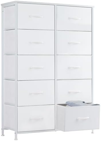 Sweetcrispy 10 Drawer Fabric Dresser Tall Chest Storage Organizer,White by Sweetcrispy
