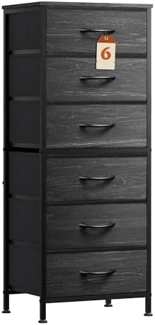 WLIVE Tall Dresser for Bedroom, 6 Drawer Chest of Drawers, Black Wood Grain by WLIVE