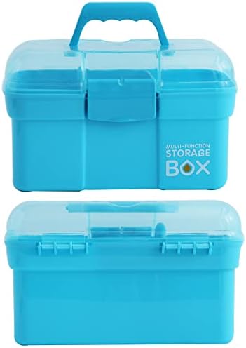 Kinsorcai 11'' Plastic Storage Box with Removable Tray, Multipurpose Organizer and Storage Case for Art Craft and Cosmetic (Blue) - Image 3