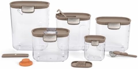 ProKeeper+ Airtight Food Storage Container Set – Clear Plastic Flour and Sugar Canister Set with Magnetic Accessories for Kitchen Organization (Taupe, 9-Piece) by Unknown