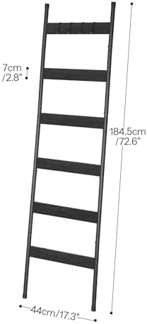 HOOBRO Blanket Ladder, 6-Tier Towel Rack with Hooks, Wall-Leaning Blanket Rack, Decorative Display Ladder Shelf, Scarves, Industrial, Living Room, Bedroom, Black BB66CJ01 - Image 2