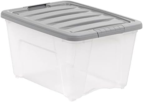 Amazon Basics Plastic Storage Containers with Secure Latching Lids, Stackable Organization Bins, Clear/Grey, 32 Quart, Set of 6 - Image 3