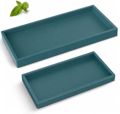 Bathroom Counter Tray,EG-SIPRO High-Grade Thickened Silicone Vanity Tray,Shatterproof Durable Rectangle Tray Soap Dispenser for Countertop,Sapphire Blue,Small+Large (EGTRAY) by EG-SIPRO