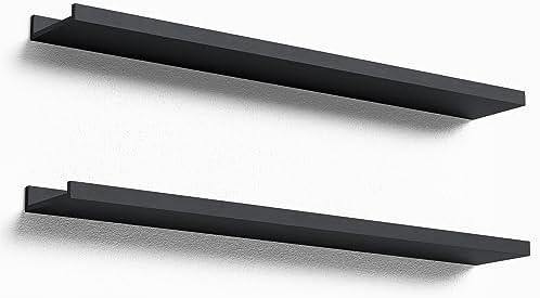 Boswillon Floating Shelves Set of 2, Long Wall Shelf with Lip, 36in, Black by Boswillon