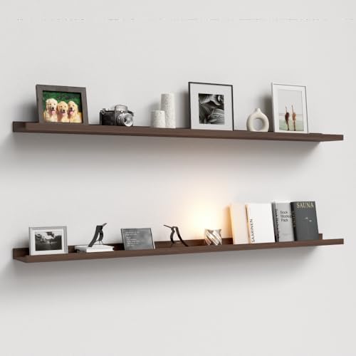 Boswillon Floating Shelves Set of 2, Long Wall Shelf with Lip, 56in, Walnut by Boswillon