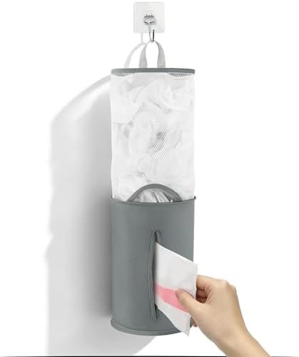 HOUSE AGAIN Bag Saver-Extra Large Plastic Bag Holder Dispenser, Organizer for Grocery Trash Roll,Oxford Machine Washable-Daily Storage Solution for Kitchen/Bathroom/Laundry (Deep Grey-1 Pc) by HOUSEAGAIN