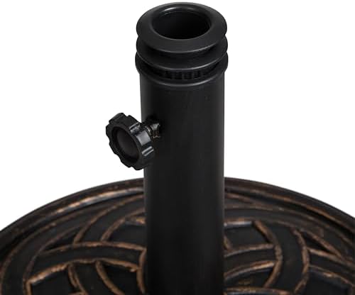 Backyard Expressions Round Heavy Duty Patio Umbrella Base – Weather Resistant Calcium Carbonate Resin with Bronze Weave Design – Fits 1.5" to 2" Poles, Easy Assembly, UV & Fade Resistant - Image 4