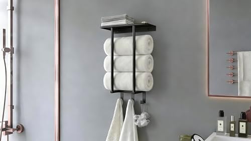 Bethom Towel Racks for Bathroom Wall, Black Small Towel Holder with Hooks - Image 2