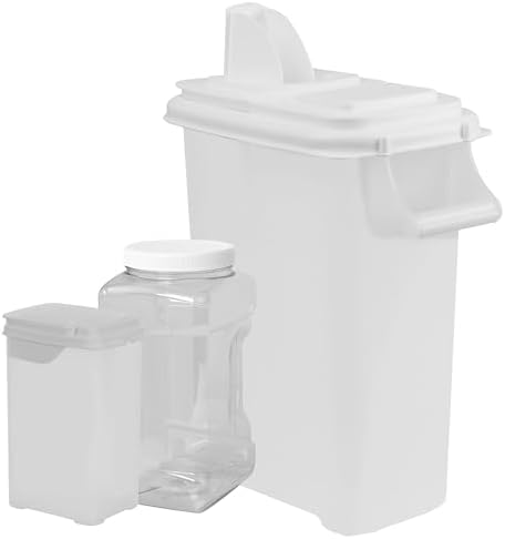 Buddeez Pet Food Storage Solution (Set of 3) - 32QT, 4QT & 2QT BPA-Free Containers with Scoop & Pour Spout for Dry Food, Treats, Chews (White Lid) by Buddeez