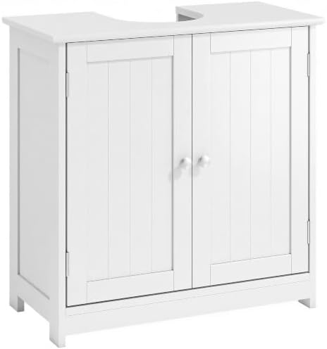kleankin 23.5" Pedestal Sink Storage Cabinet with Adjustable Shelf White by Kleankin