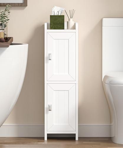 Akxomel Small Bathroom Cabinet Narrow Toilet Paper Organizer White - Image 2