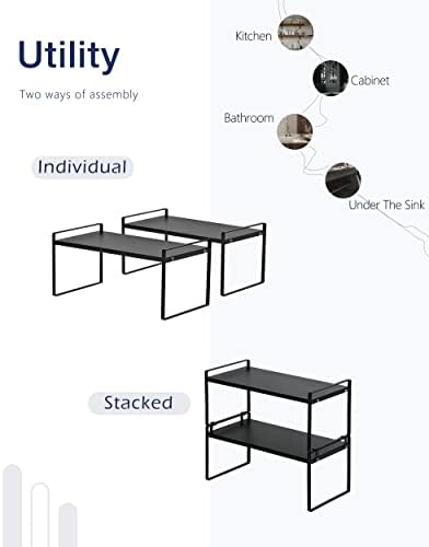 Nxconsu Stackable Cabinet Shelf Organizer 2 Pack, Standard Black - Image 5