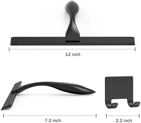 All-Purpose Stainless Steel Shower Squeegee for Shower Glass Door with Adhesive Hook, Bathroom Cleaner Tool Household Window Mirror Squeegee for Glass Doors, Cleaning Tile Wall, Car, 12 inch, Black - Image 2