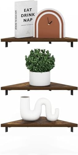 Furinno Rossi Triangle Corner Floating Shelves, Wall Mount Display Shelf, Amber Pine, Set of 3 (Pack of 2) - Image 6