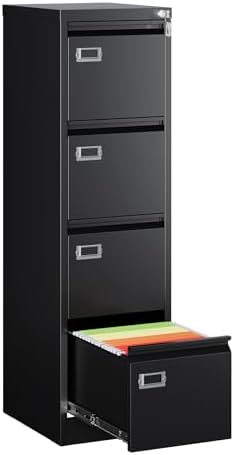 MIIIKO 4 Drawer File Cabinet with Lock, Metal File Cabinets for Home Office,Vertical Filing Cabinets Office Storage Cabinet for Letter,Legal,A4,File Folders(Black) by MIIIKOOfficeFurniture