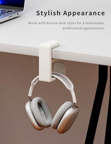 Headphone Hook Under Desk Holder 360-Degree Adjustable Rotation, White - Image 4